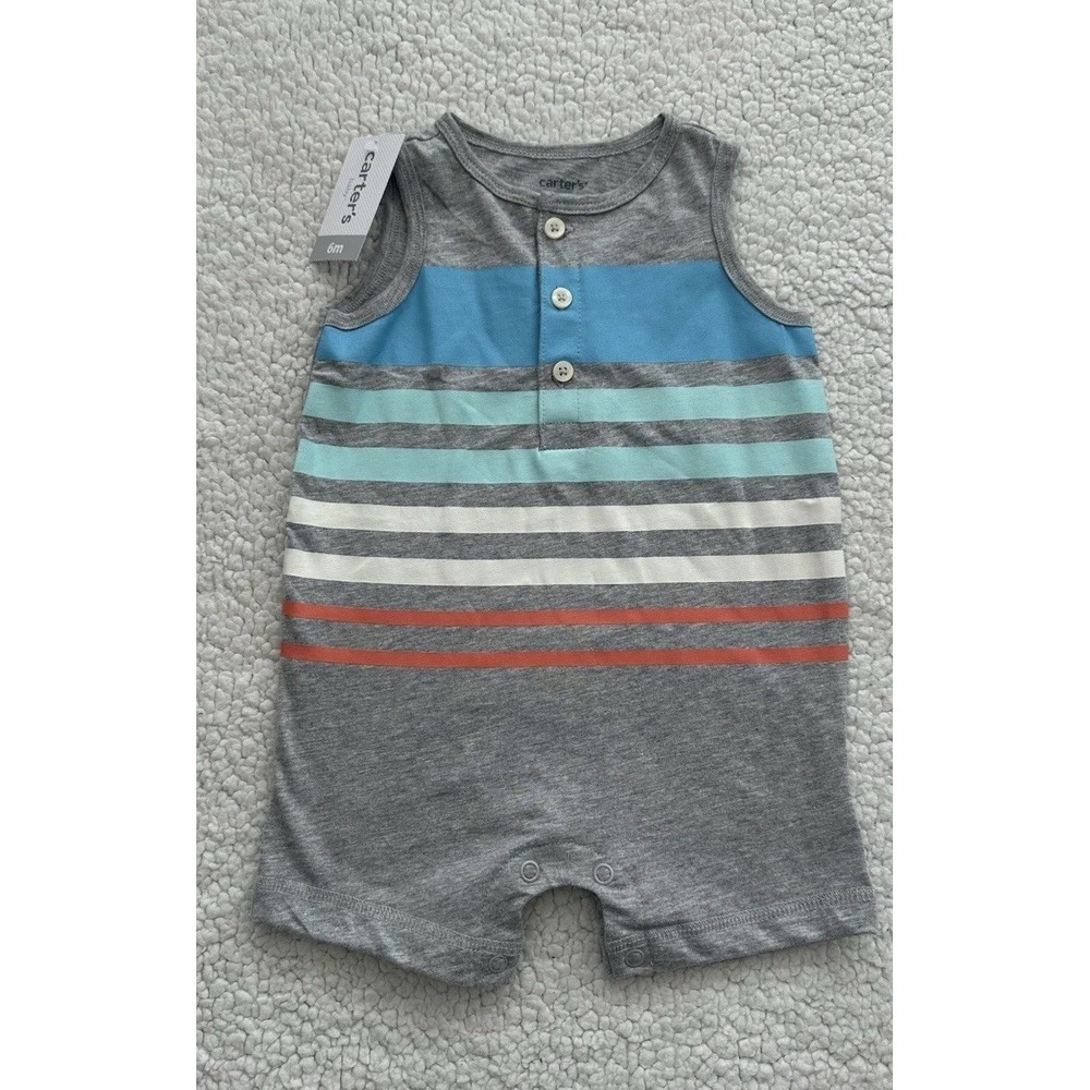 NEW Carter's Baby Boy's Sleeveless Romper Stripes Size 6 Months NWT 6M
